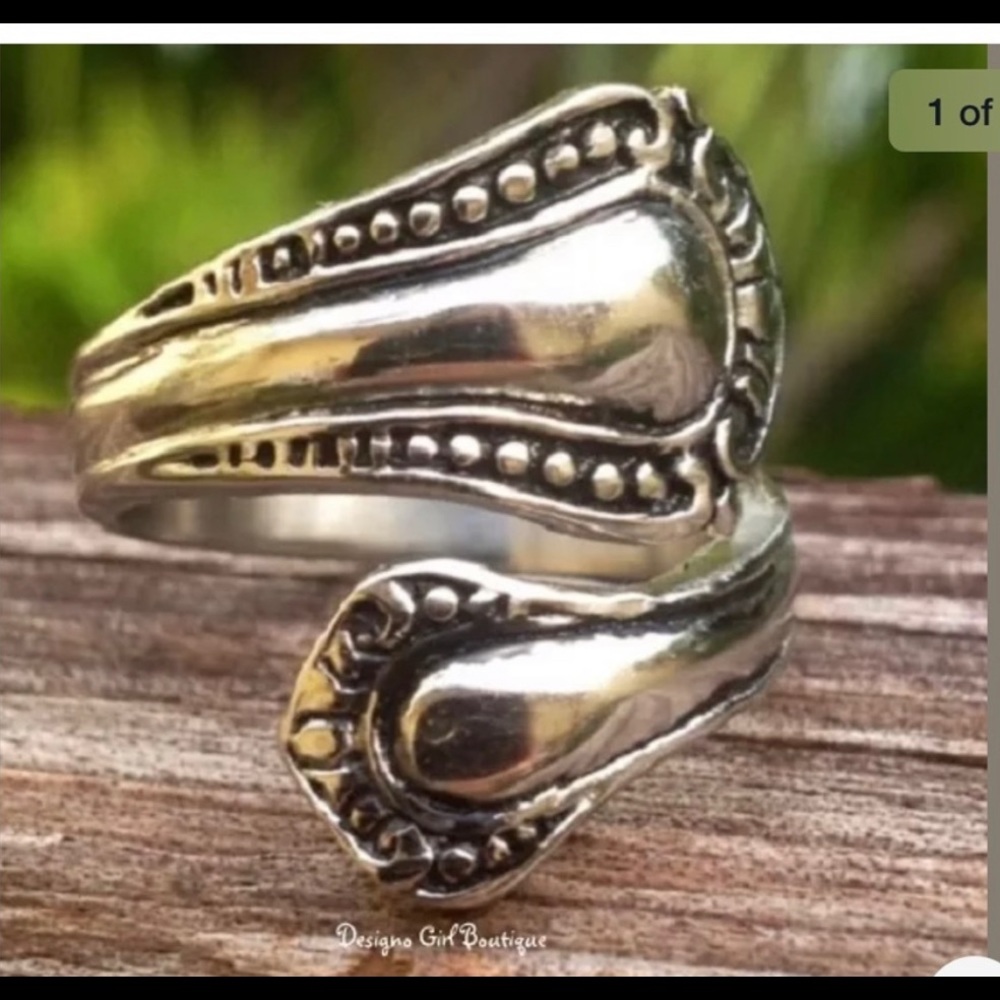 Antique silver Spoon ring stainless steel Bypass